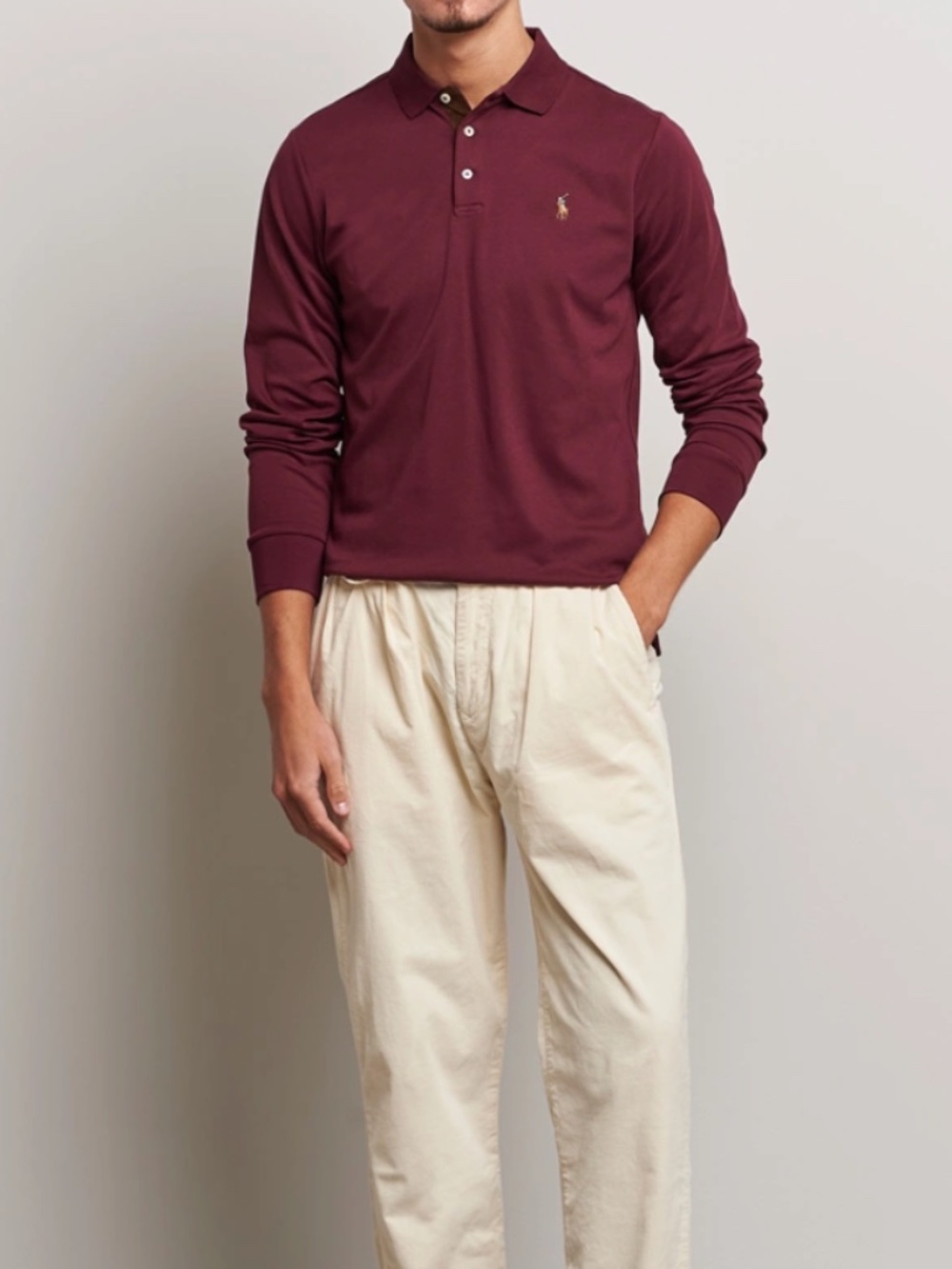 Polo Ralph Lauren Pima Cotton Long-Sleeve Burgundy Polo Shirt Size L
